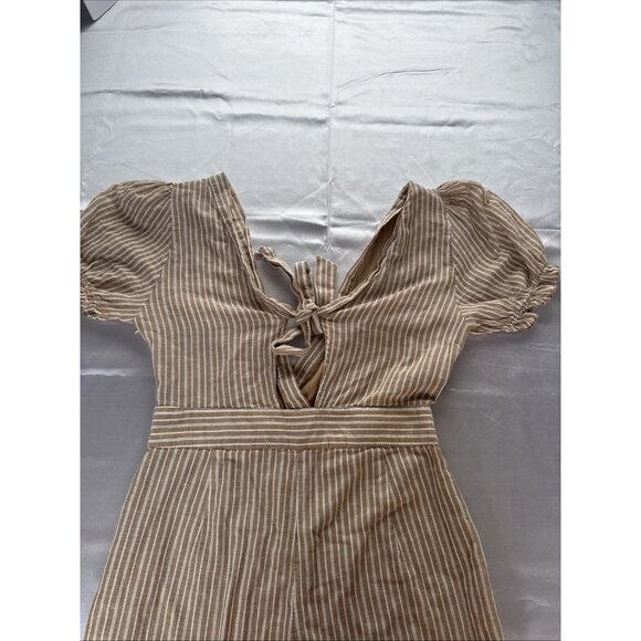 Free People Striped Tan/White Jumpsuit With V-Neck Tie Back Design size M - Picture 11 of 14